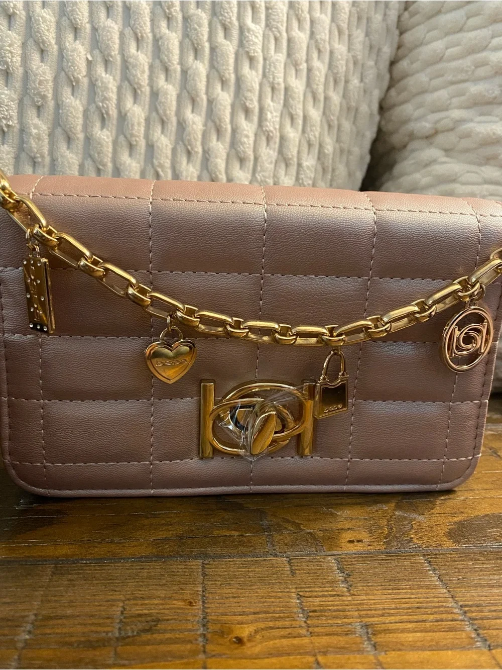 bebe Quilted Crossbody Bag in Blush
